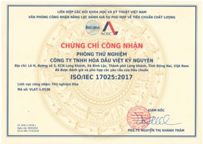 CHỨNG CHỈ CÔNG NHẬN PHÒNG THỬ NGHIỆM (ISO/IEC 17025:2017)